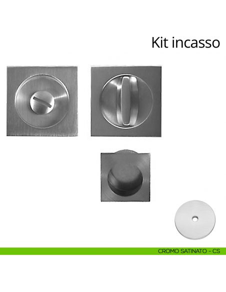 Kit maniglia incasso quadrata con nottolino, taglio vite e maniglia di trascinamento Linea Calì cromo satinato