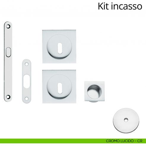 Kit maniglia incasso quadrata foro chiave con maniglia di trascinamento, serratura e chiave Linea Calì cromo lucido