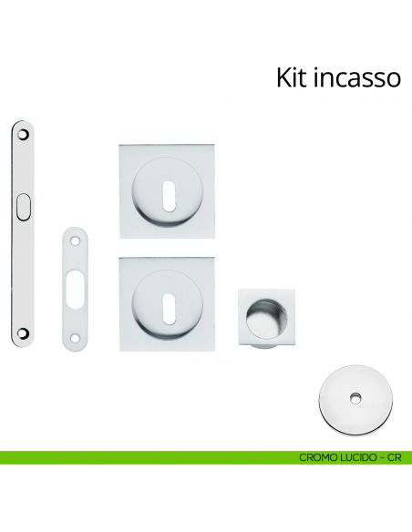 Kit maniglia incasso quadrata foro chiave con maniglia di trascinamento, serratura e chiave Linea Calì cromo lucido