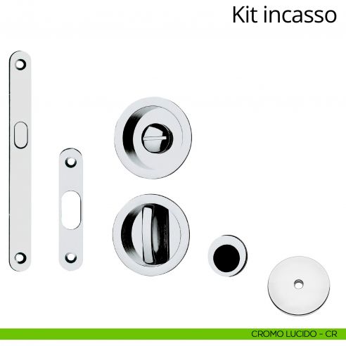 Kit maniglia incasso tonda con nottolino, taglio vite, maniglia di trascinamento e serratura Linea Calì cromo lucido