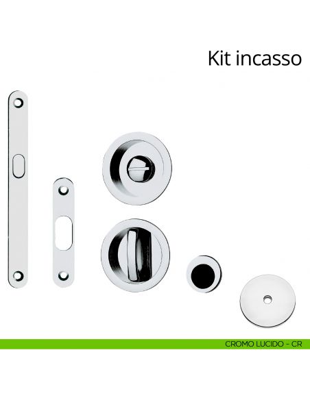 Kit maniglia incasso tonda con nottolino, taglio vite, maniglia di trascinamento e serratura Linea Calì cromo lucido