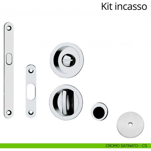 Kit maniglia incasso tonda con nottolino, taglio vite, maniglia di trascinamento e serratura Linea Calì cromo satinato