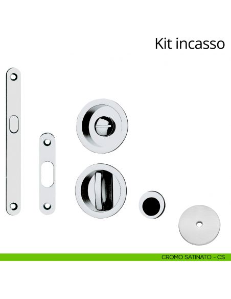 Kit maniglia incasso tonda con nottolino, taglio vite, maniglia di trascinamento e serratura Linea Calì cromo satinato
