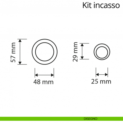 Kit maniglia incasso tonda con nottolino, taglio vite, maniglia di trascinamento e serratura Linea Calì disegno
