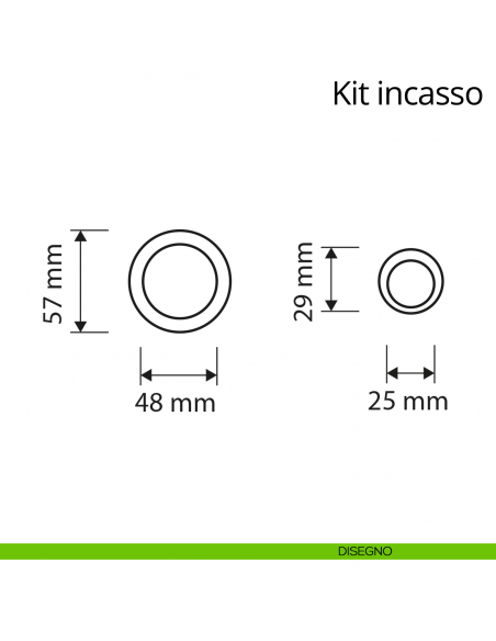 Kit maniglia incasso tonda con nottolino, taglio vite, maniglia di trascinamento e serratura Linea Calì disegno