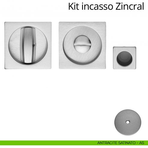 Kit maniglia incasso quadrata con nottolino, taglio vite e maniglia di trascinamento Zincral Linea Calì antracite satinato