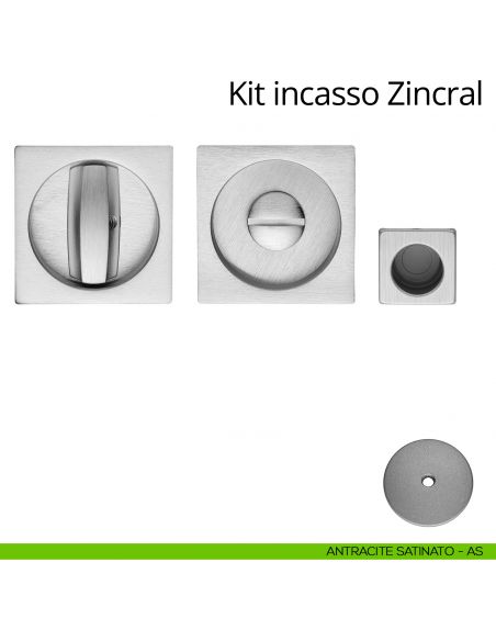 Kit maniglia incasso quadrata con nottolino, taglio vite e maniglia di trascinamento Zincral Linea Calì antracite satinato