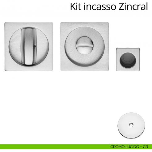 Kit maniglia incasso quadrata con nottolino, taglio vite e maniglia di trascinamento Zincral Linea Calì cromo lucido