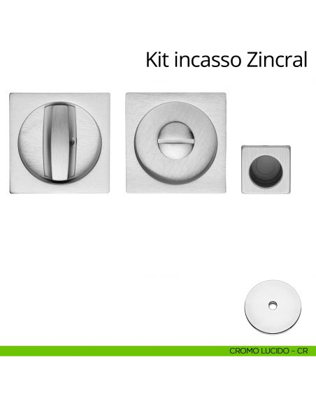 Kit maniglia incasso quadrata con nottolino, taglio vite e maniglia di trascinamento Zincral Linea Calì cromo lucido