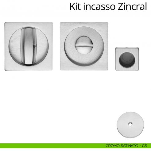 Kit maniglia incasso quadrata con nottolino, taglio vite e maniglia di trascinamento Zincral Linea Calì cromo satinato