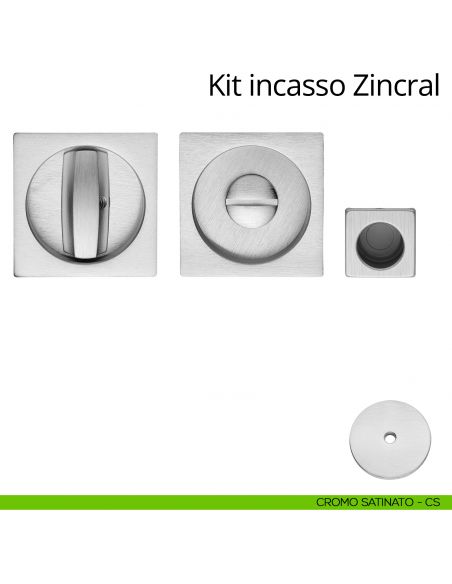 Kit maniglia incasso quadrata con nottolino, taglio vite e maniglia di trascinamento Zincral Linea Calì cromo satinato