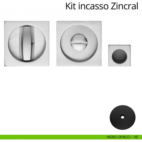 Kit maniglia incasso quadrata con nottolino, taglio vite e maniglia di trascinamento Zincral Linea Calì nero opaco