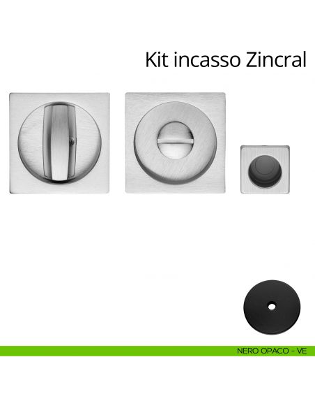 Kit maniglia incasso quadrata con nottolino, taglio vite e maniglia di trascinamento Zincral Linea Calì nero opaco