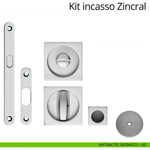 Kit maniglia incasso quadrata con nottolino, taglio vite, maniglia di trascinamento e serratura Zincral Linea Calì antracite