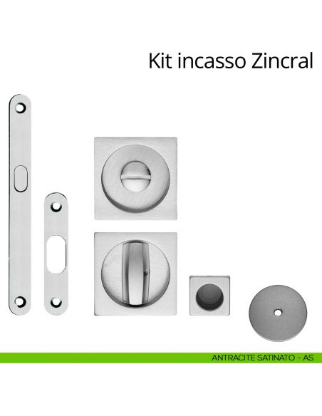 Kit maniglia incasso quadrata con nottolino, taglio vite, maniglia di trascinamento e serratura Zincral Linea Calì antracite