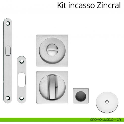 Kit maniglia incasso quadrata con nottolino, taglio vite, maniglia di trascinamento e serratura Zincral Linea Calì cromo lucido