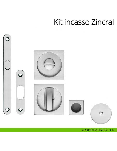 Kit maniglia incasso quadrata con nottolino, taglio vite, maniglia di trascinamento e serratura Zincral Linea Calì