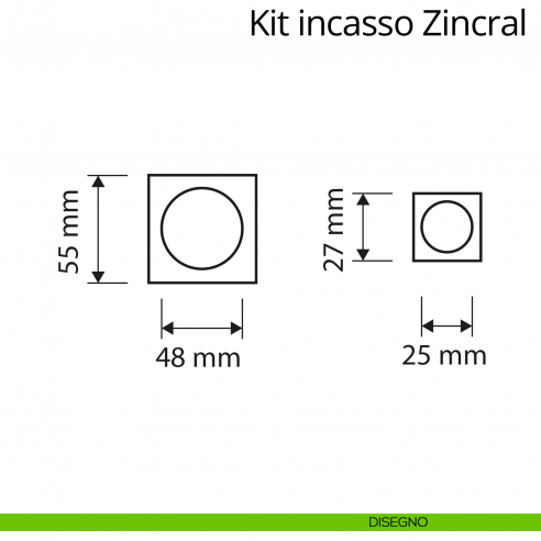 Kit maniglia incasso quadrata con nottolino, taglio vite, maniglia di trascinamento e serratura Zincral Linea Calì disegno