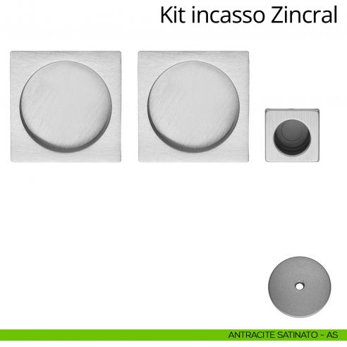 Kit maniglia incasso quadrata cieca con maniglia di trascinamento Zincral Linea Calì antracite satinato