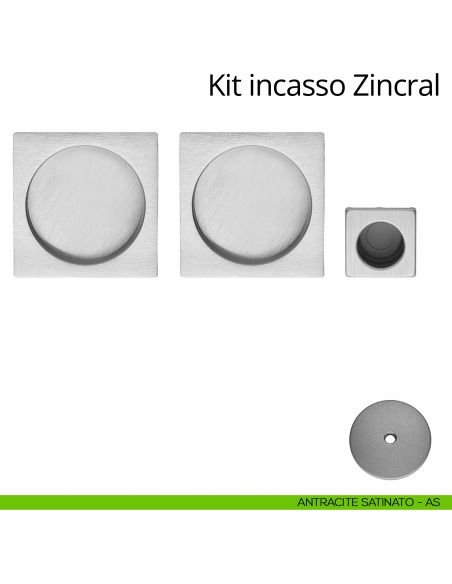 Kit maniglia incasso quadrata cieca con maniglia di trascinamento Zincral Linea Calì antracite satinato