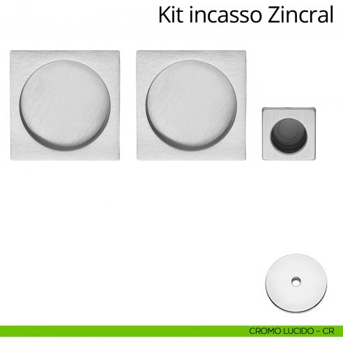 Kit maniglia incasso quadrata cieca con maniglia di trascinamento Zincral Linea Calì cromo lucido