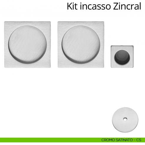 Kit maniglia incasso quadrata cieca con maniglia di trascinamento Zincral Linea Calì cromo satinato