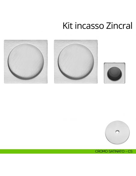 Kit maniglia incasso quadrata cieca con maniglia di trascinamento Zincral Linea Calì cromo satinato