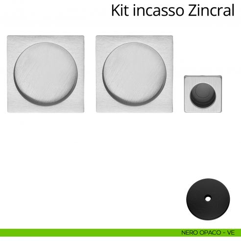 Kit maniglia incasso quadrata cieca con maniglia di trascinamento Zincral Linea Calì nero opaco