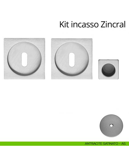 Kit maniglia incasso quadrata foro chiave con maniglia di trascinamento Zincral Linea Calì antracite satinato