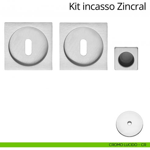 Kit maniglia incasso quadrata foro chiave con maniglia di trascinamento Zincral Linea Calì cromo lucido