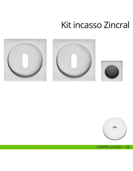 Kit maniglia incasso quadrata foro chiave con maniglia di trascinamento Zincral Linea Calì cromo lucido