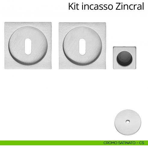 Kit maniglia incasso quadrata foro chiave con maniglia di trascinamento Zincral Linea Calì cromo satinato