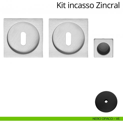 Kit maniglia incasso quadrata foro chiave con maniglia di trascinamento Zincral Linea Calì nero opaco