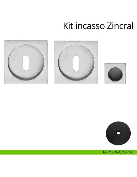 Kit maniglia incasso quadrata foro chiave con maniglia di trascinamento Zincral Linea Calì nero opaco