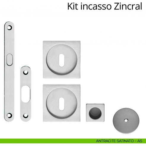 Kit maniglia incasso quadrata foro chiave con maniglia di trascinamento, serratura e chiave Zincral Linea Calì