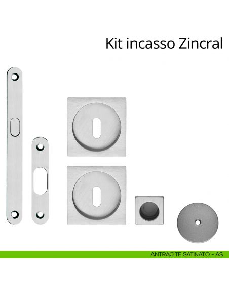 Kit maniglia incasso quadrata foro chiave con maniglia di trascinamento, serratura e chiave Zincral Linea Calì