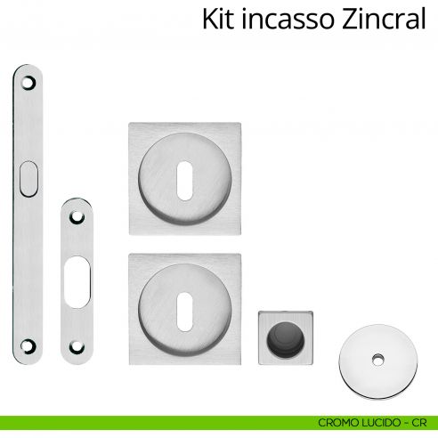 Kit maniglia incasso quadrata foro chiave con maniglia di trascinamento, serratura e chiave Zincral Linea Calì cromo lucido