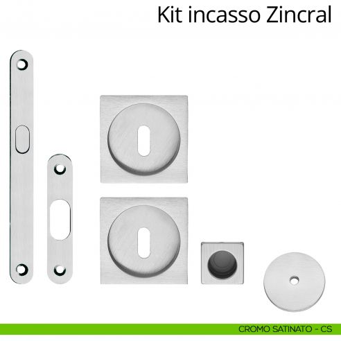 Kit maniglia incasso quadrata foro chiave con maniglia di trascinamento, serratura e chiave Zincral Linea Calì cromo satinato