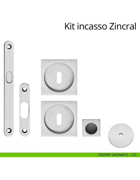 Kit maniglia incasso quadrata foro chiave con maniglia di trascinamento, serratura e chiave Zincral Linea Calì cromo satinato