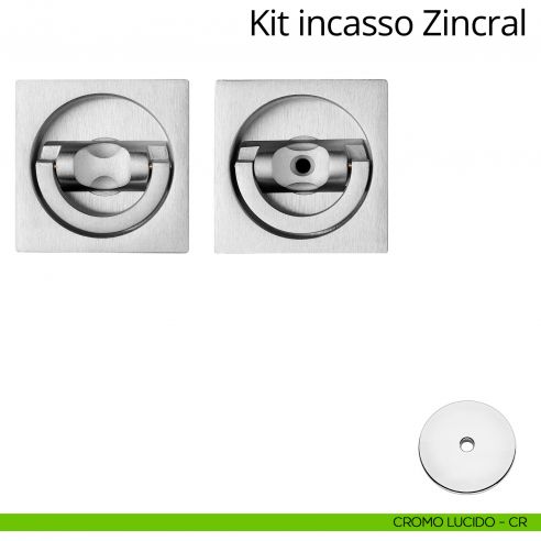 Kit maniglia incasso quadrata con doppio anello attivo-attivo Zincral Linea Calì cromo lucido