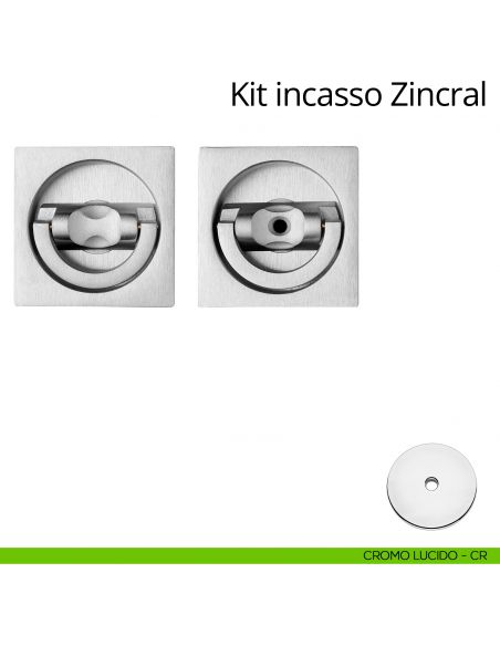 Kit maniglia incasso quadrata con doppio anello attivo-attivo Zincral Linea Calì cromo lucido
