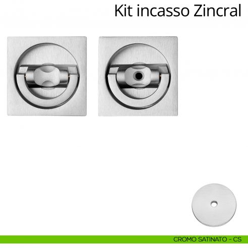 Kit maniglia incasso quadrata con doppio anello attivo-attivo Zincral Linea Calì cromo satinato