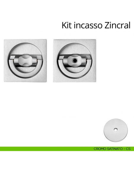 Kit maniglia incasso quadrata con doppio anello attivo-attivo Zincral Linea Calì cromo satinato