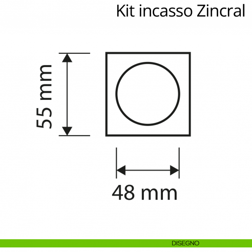 Kit maniglia incasso quadrata con doppio anello attivo-attivo Zincral Linea Calì disegno