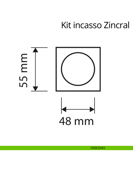 Kit maniglia incasso quadrata con doppio anello attivo-attivo Zincral Linea Calì disegno