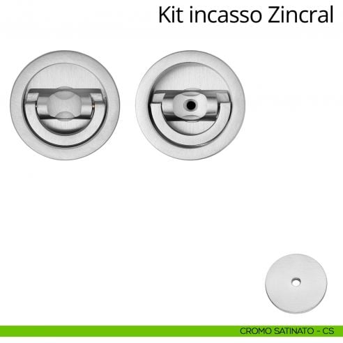 Kit maniglia incasso tonda con doppio anello attivo-attivo Zincral Linea Calì cromo satinato