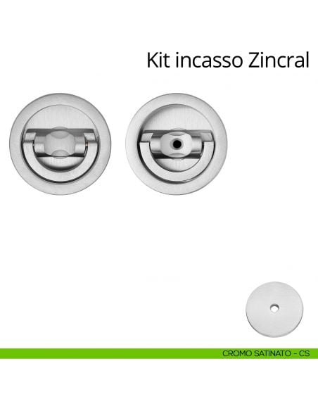 Kit maniglia incasso tonda con doppio anello attivo-attivo Zincral Linea Calì cromo satinato