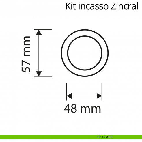Kit maniglia incasso tonda con doppio anello attivo-attivo Zincral Linea Calì disegno