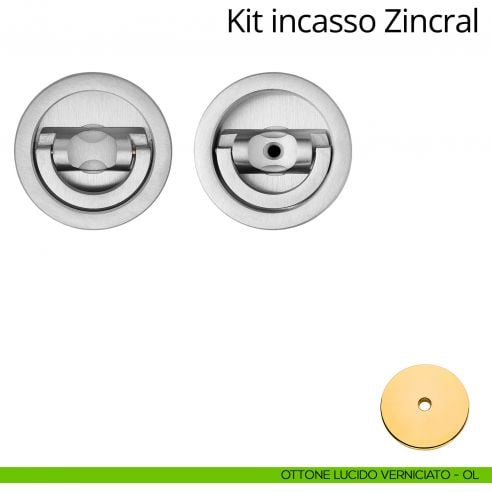 Kit maniglia incasso tonda con doppio anello attivo-attivo Zincral Linea Calì ottone lucido verniciato