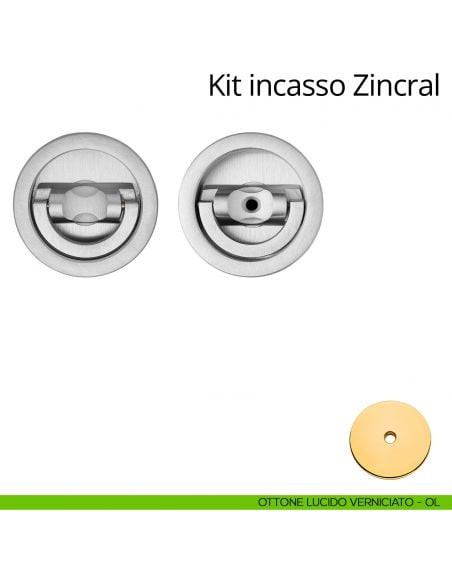 Kit maniglia incasso tonda con doppio anello attivo-attivo Zincral Linea Calì ottone lucido verniciato